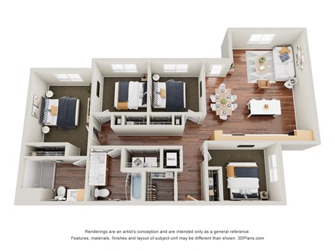 Floor plan for 4 beds, 2 baths, 1337 sqft